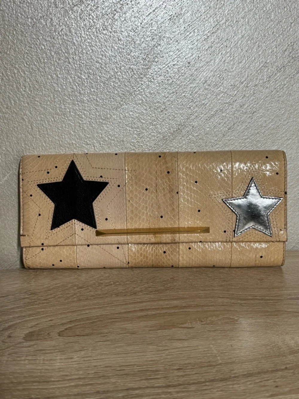Brian Atwood Beige Snake Leather Print  Clutch